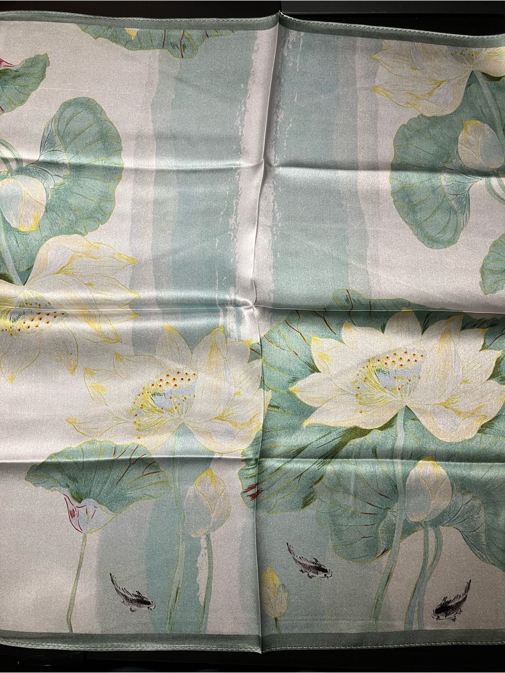 100% silk scarf bandana lotus koi green
